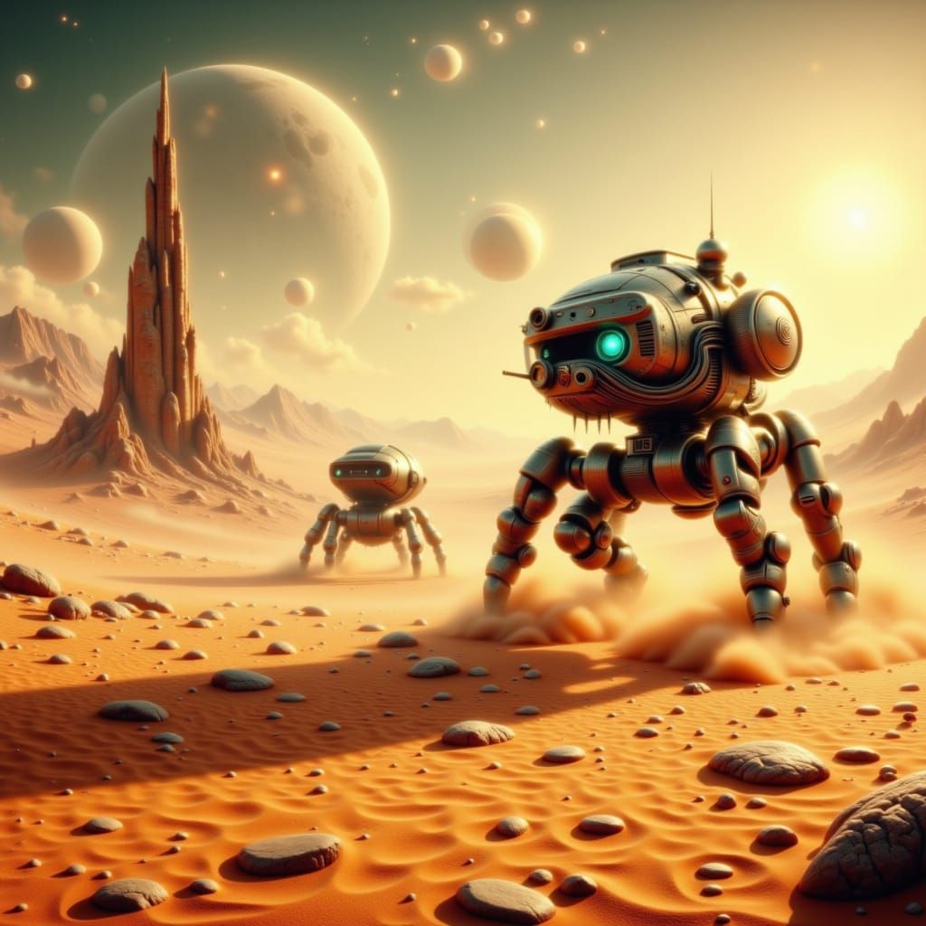 Alien Desert Planet With Giant Mechs