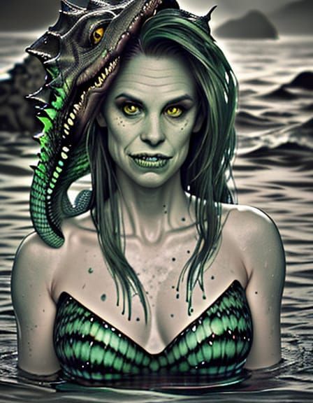 Terrorizing Loch Ness Monster Eel in Muted Green Hues