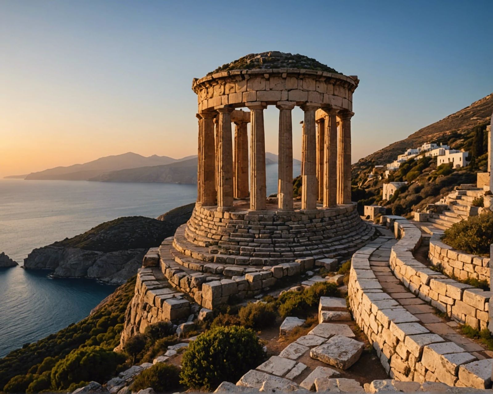 Greek Temple Overlooking Sea at Magic Hour