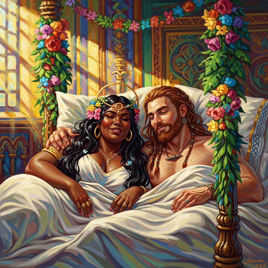 Mexican Princess and Celtic Warrior in Lavish Bed