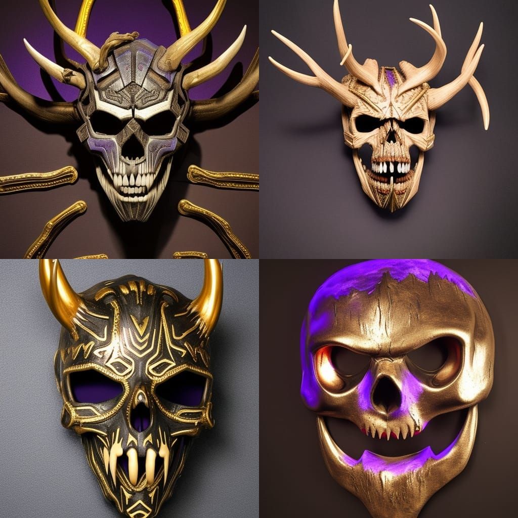 Wendigo Skull Mask with Gold and Purple