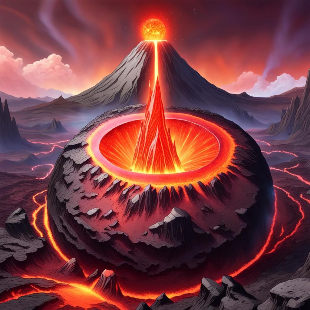 Magma Crystal Planet with Volcano