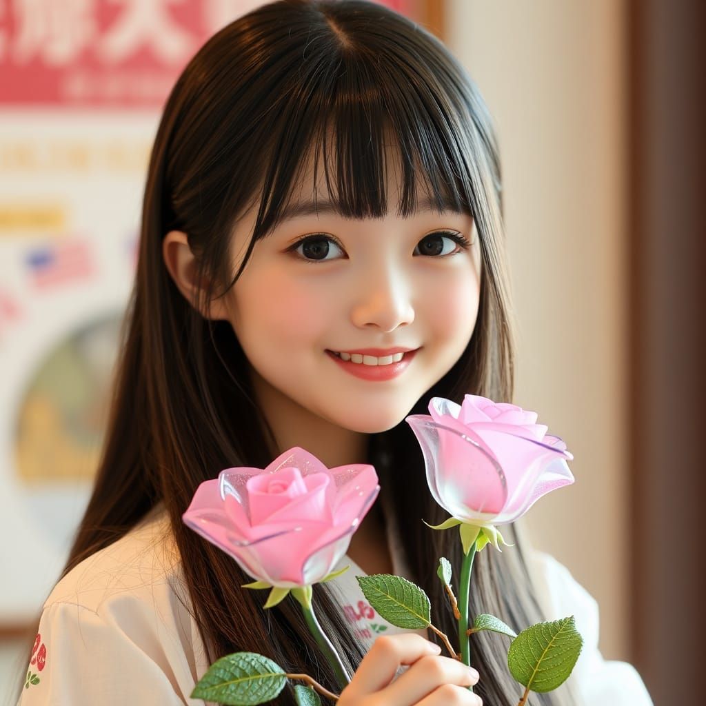 Japanese Girl with Glass Rose: A Sweet Portrait