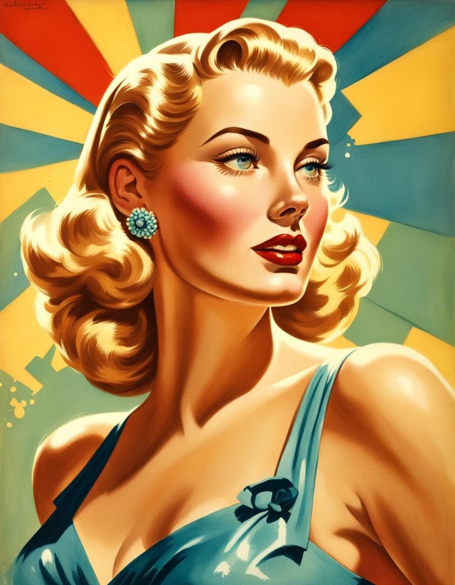 1950s Blonde in Vargas-Style Pinup Art