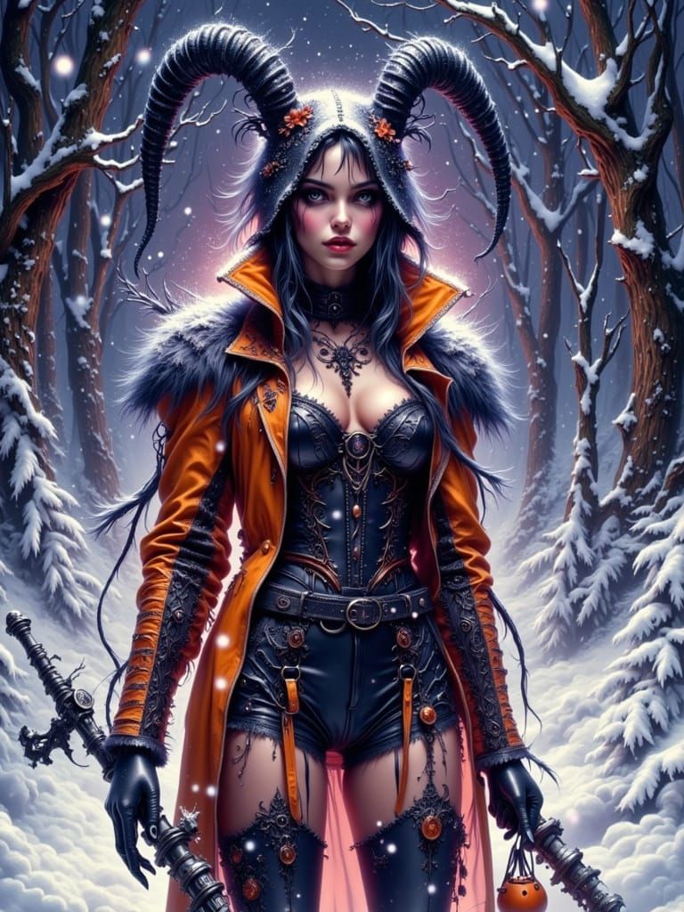 Halloween Woman in Snow, Pop Art Style