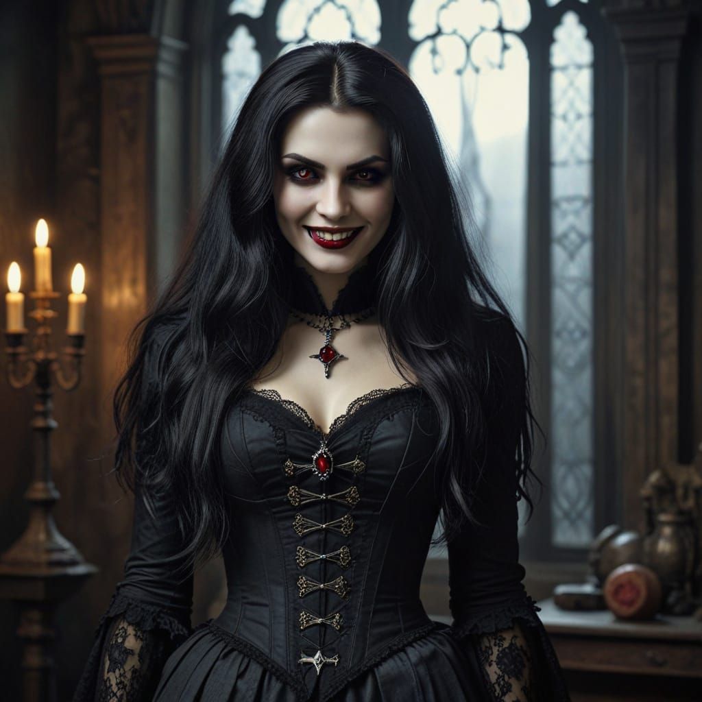 Gothic Vampire Goddess in Antique Black and Carmine