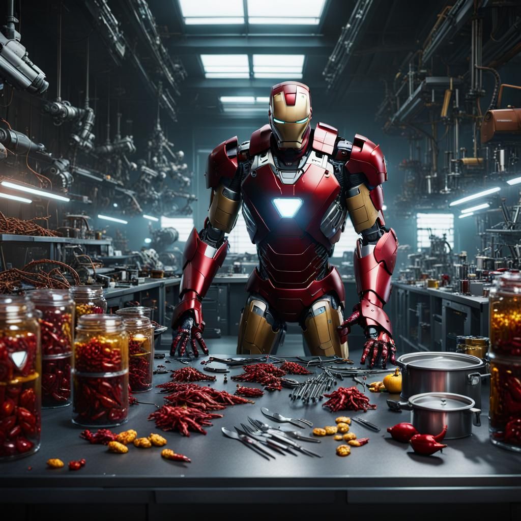 Iron Man Suit Assembly: Detailed Matte Painting