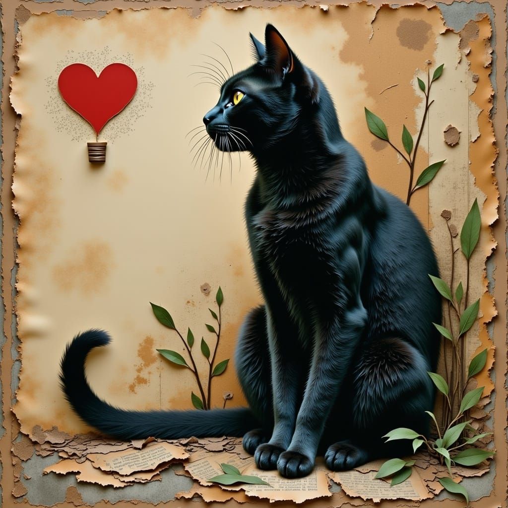 Tormented Black Feline in Mixed Media