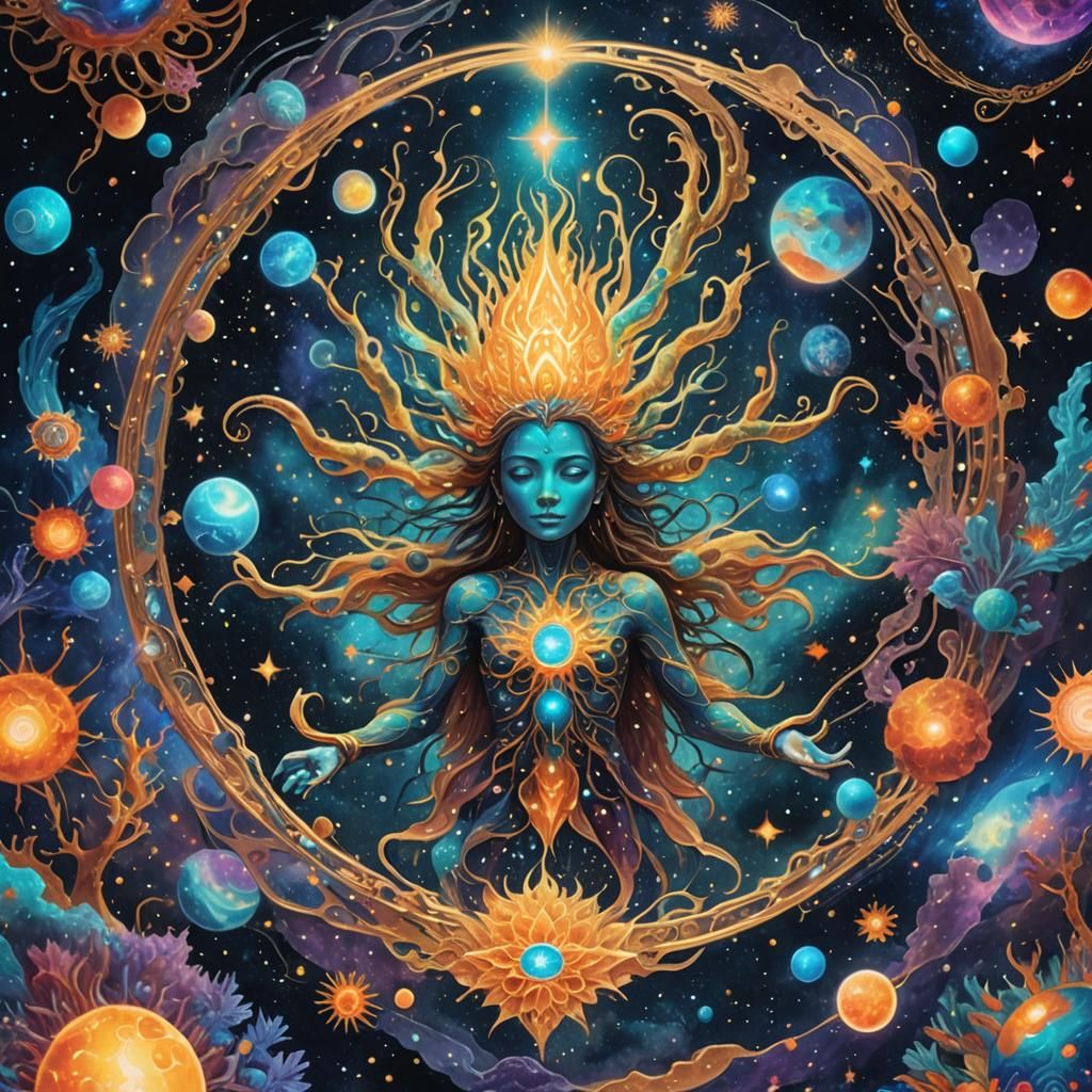 Bioluminescent Universe: Holographic Cosmic Illustration