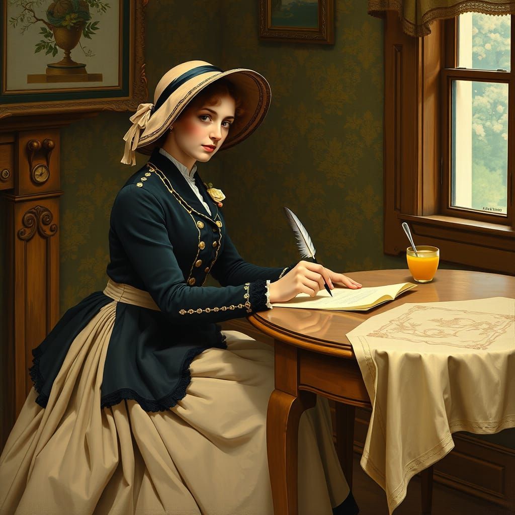 Victorian Lady Writes with Delicate Precision