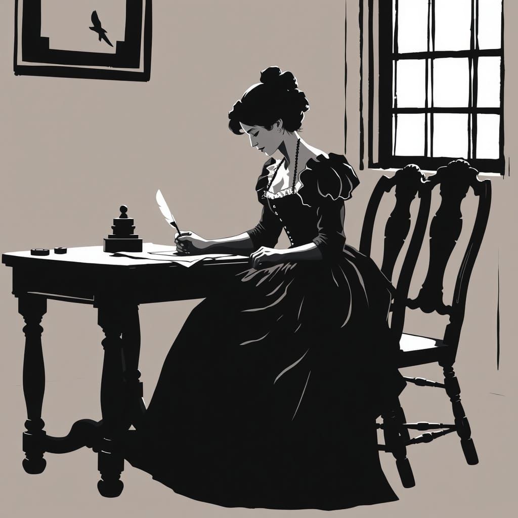 Vintage Lady Writes Letter in Warm, Nostalgic Black and Whit...