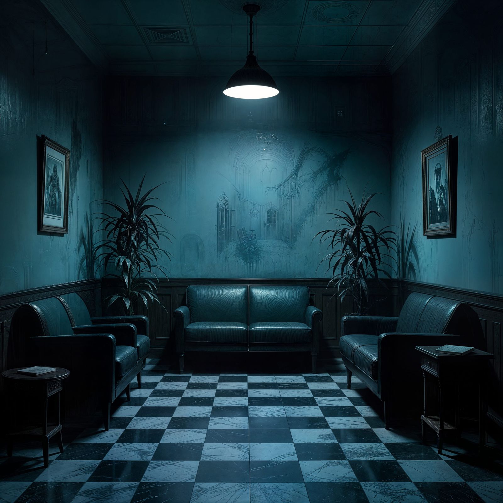 Eerie Business Waiting Room in Dark Abstract Ambiance