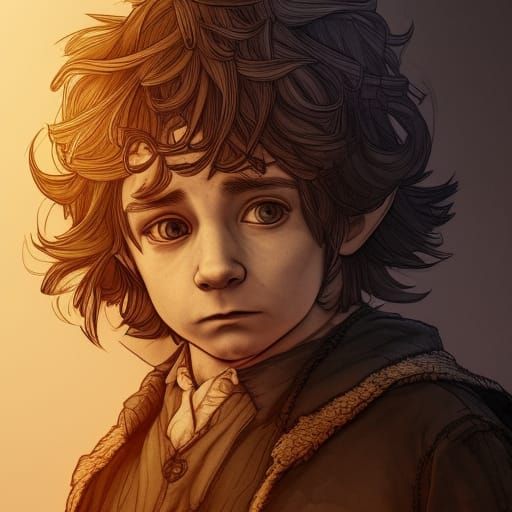Young Hobbit Portrait with Intricate Linework