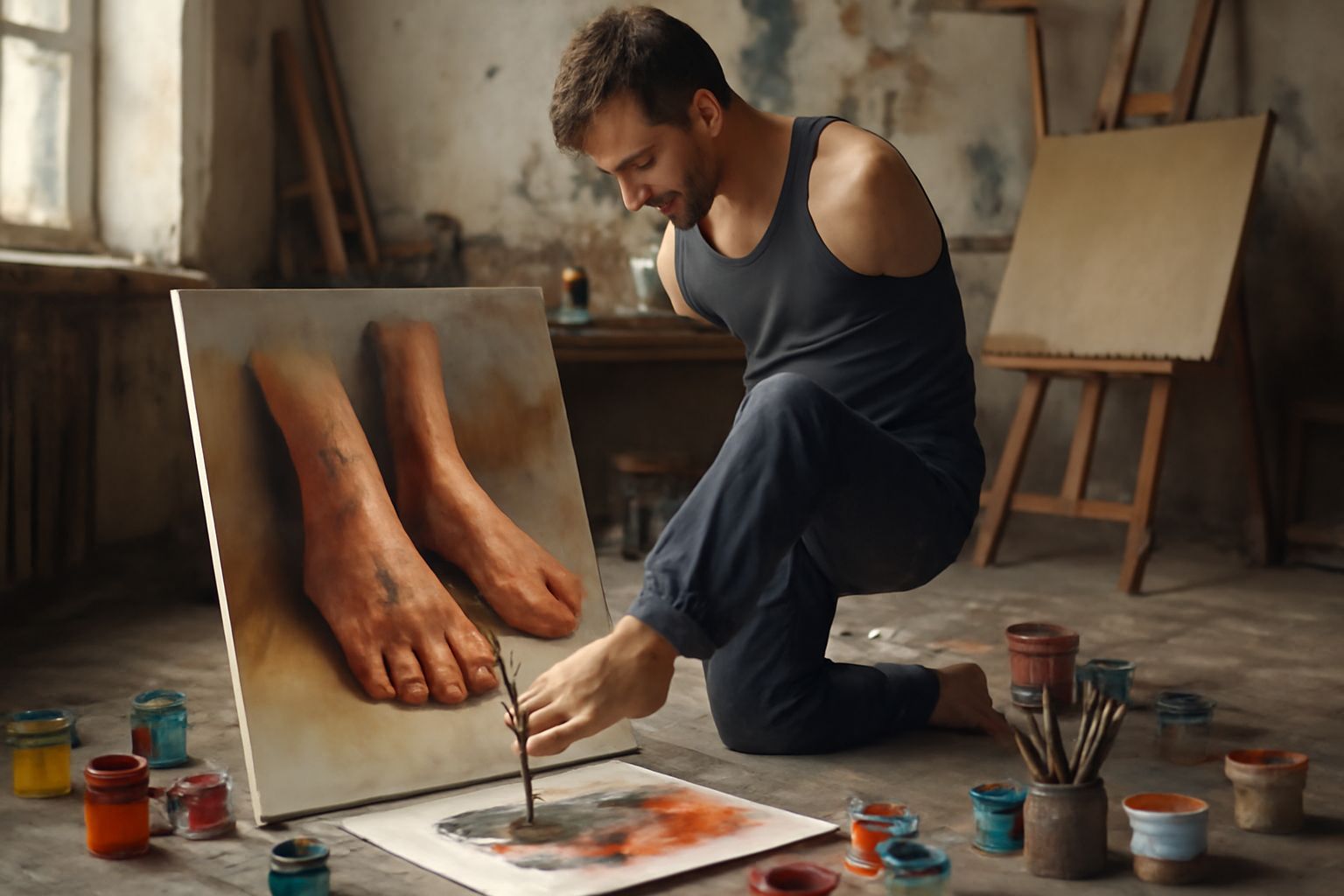 Foot Painting: An Armless Artist's Masterpiece
