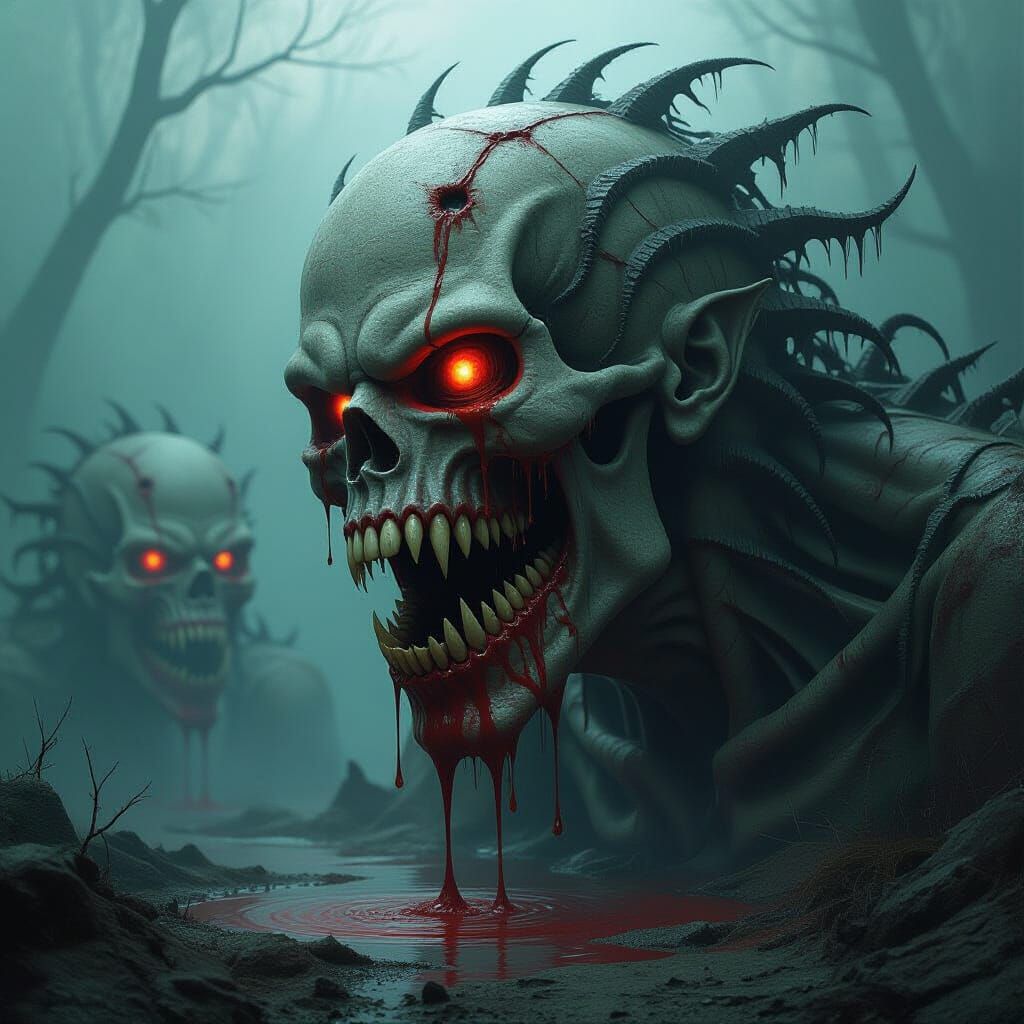 Grotesque Creatures with Blood, in Biomechanical Horror Styl...