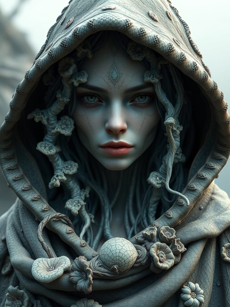 Feral Woman with Fungal Skin: a Digital Masterpiece