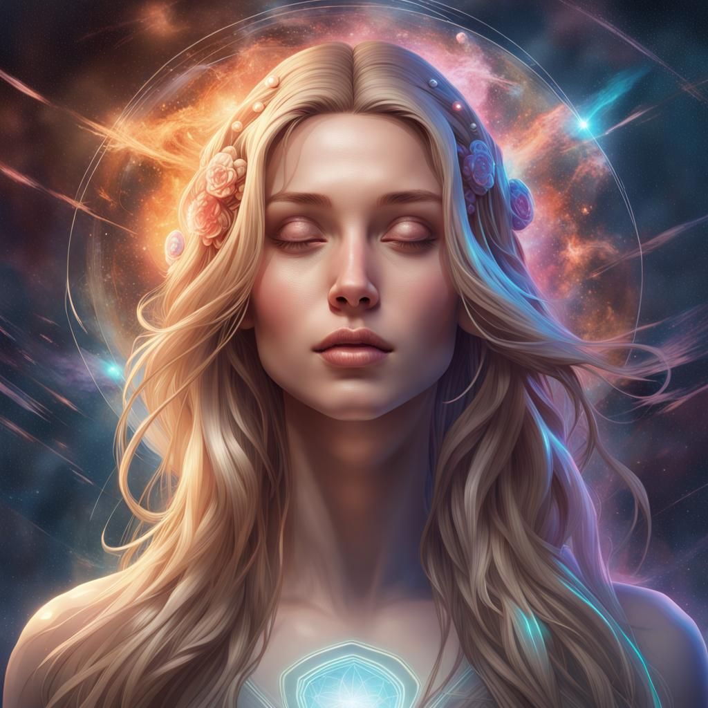 Meditating Blonde in Space: Digital Art Portrait