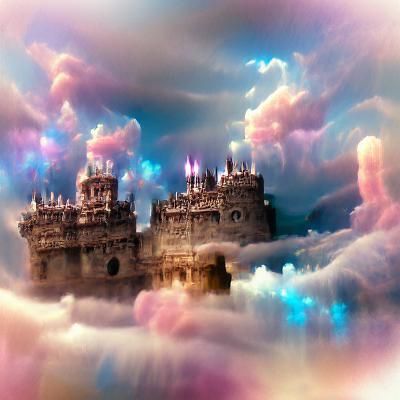 Floating Castle Besieged by Knights and Dragons