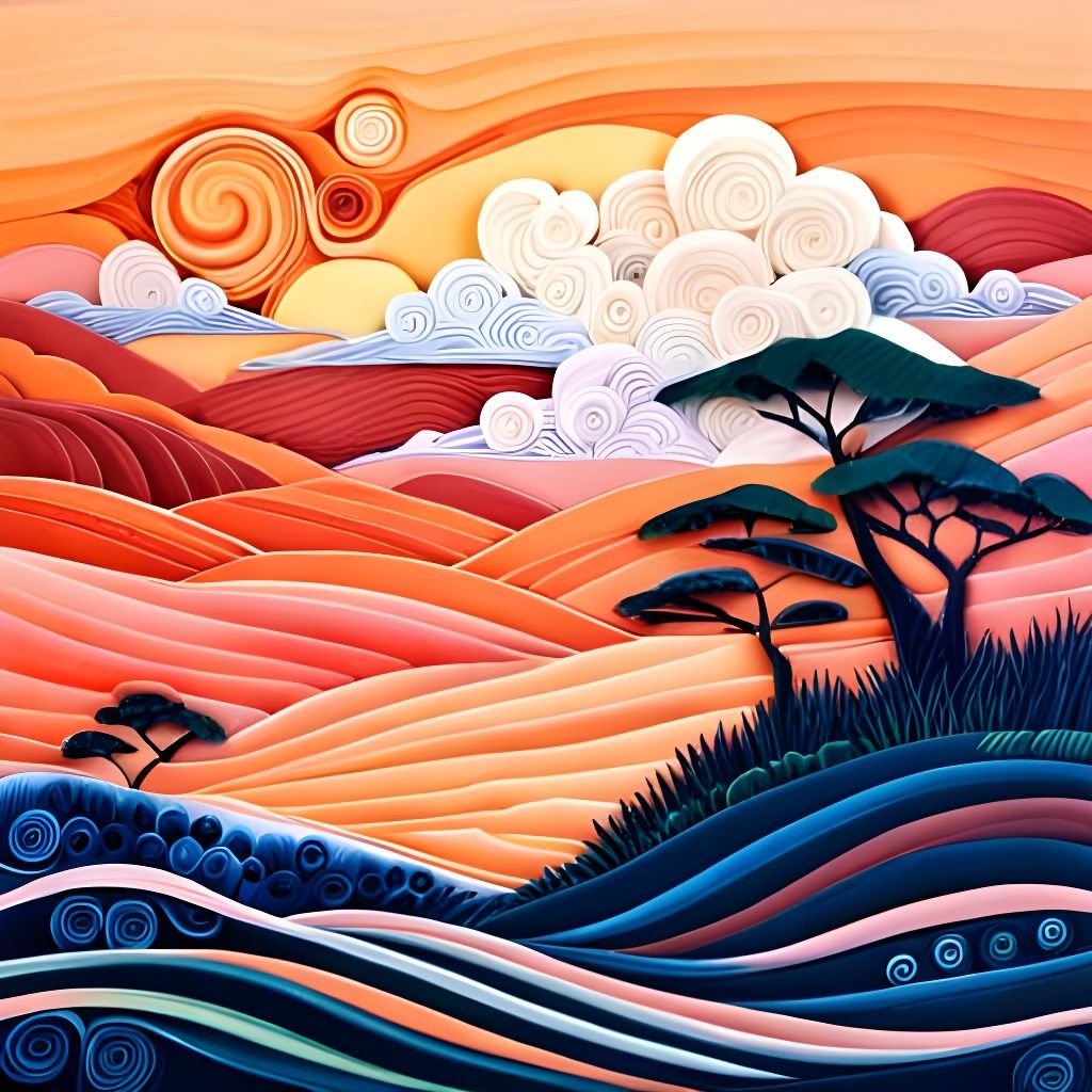 Kenyan Sunset in Paper Quilling Illustration