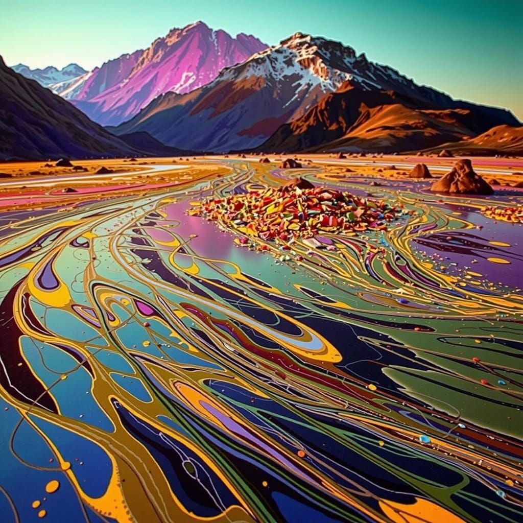 Psychedelic Bacteria Art in Jackson Pollock Style