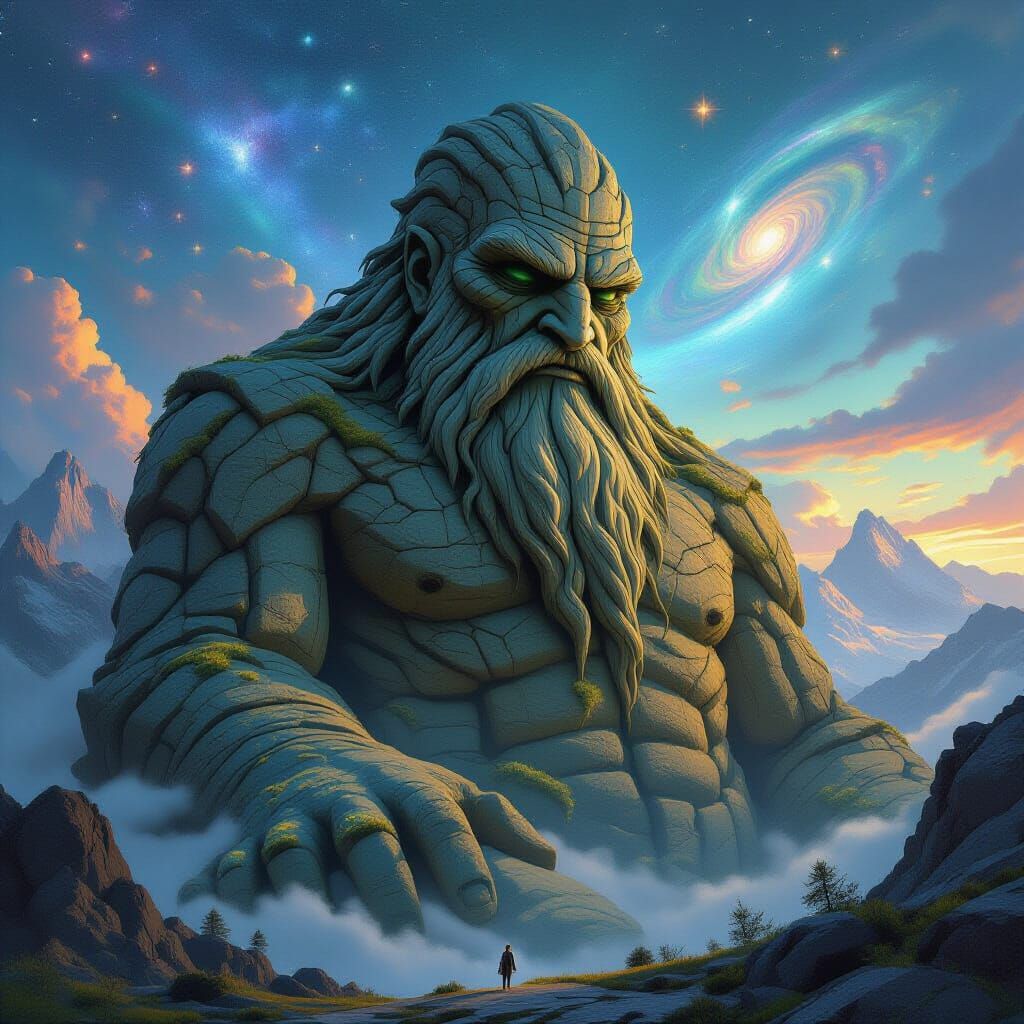 Ancient Stone Giant Mountain with Hidden Flora