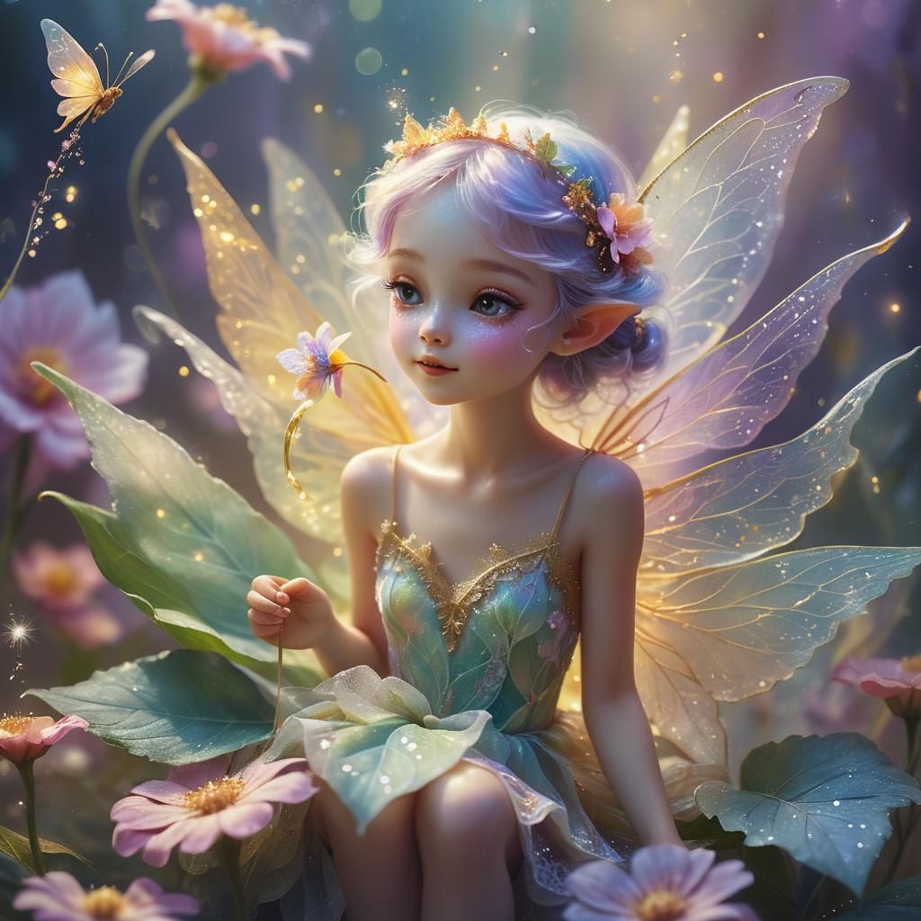 Fairy on Flower with Fairy Dust in Fantasy Art