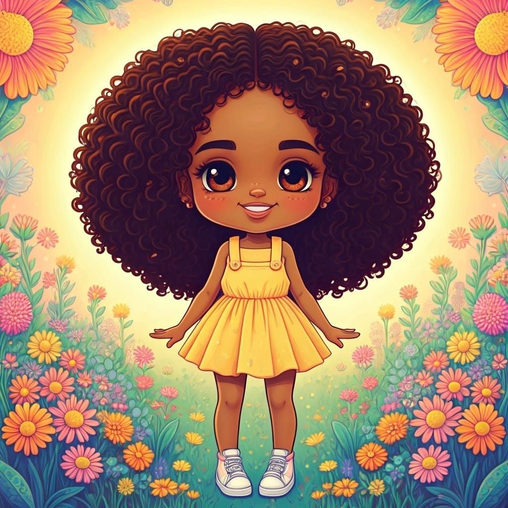 Chibi Girl in a Lisa Frank Inspired Flower Field