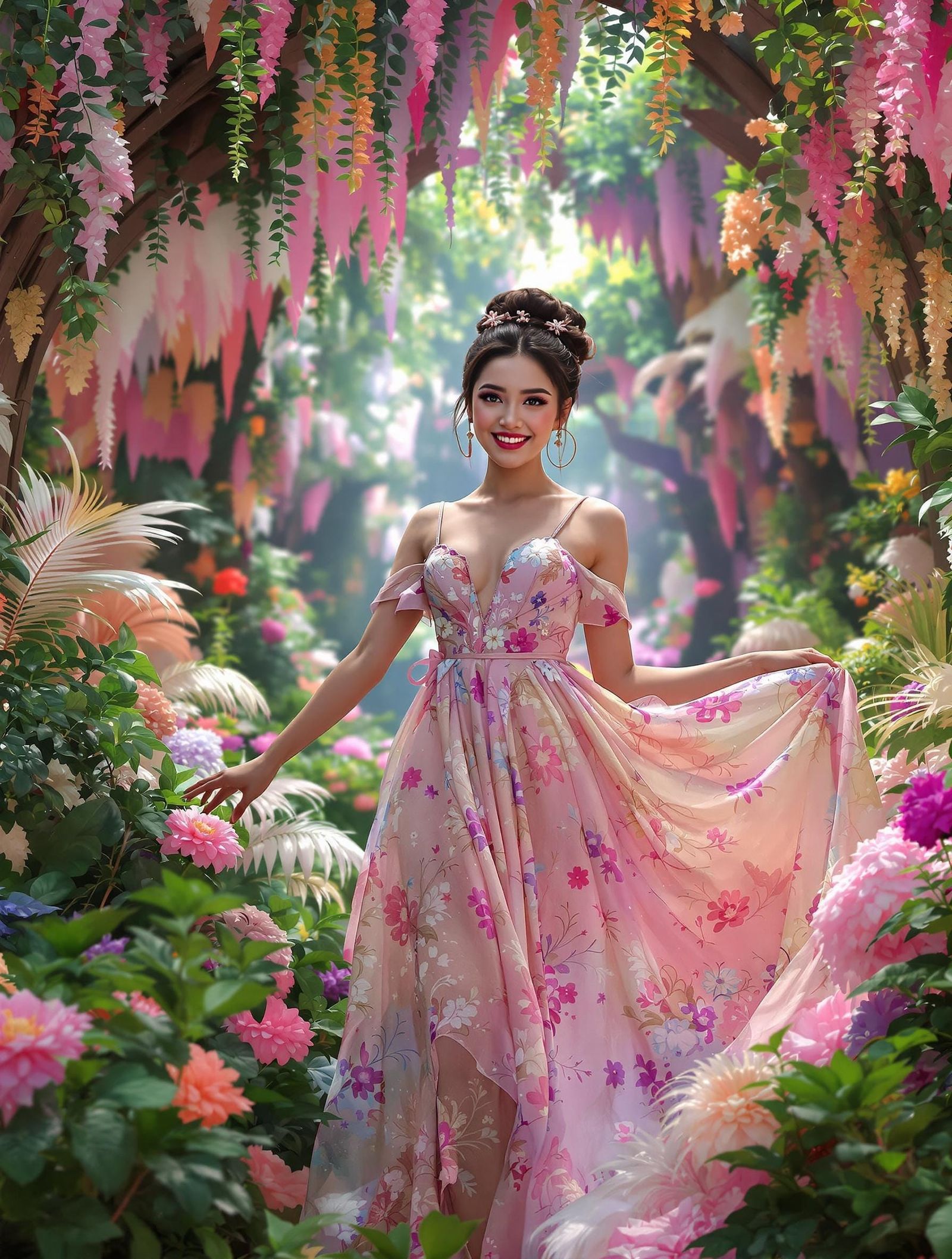 Dreamlike Portrait of a Beautiful Woman in a Whimsical Envir...