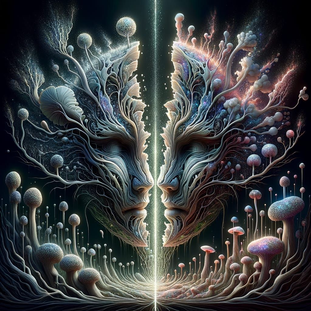 Fractured Mask Reveals Bioluminescent Fungal Landscape