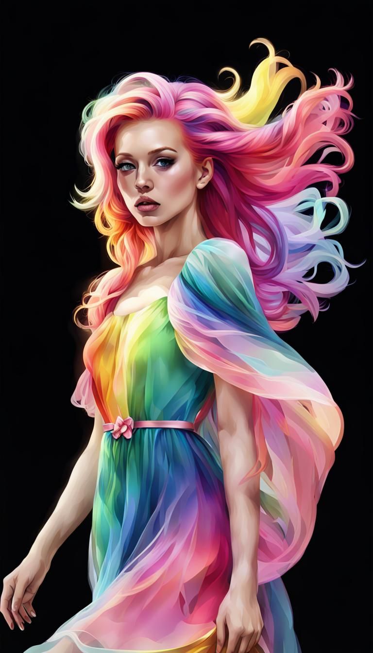 Woman with Rainbow Dress in Digital Art