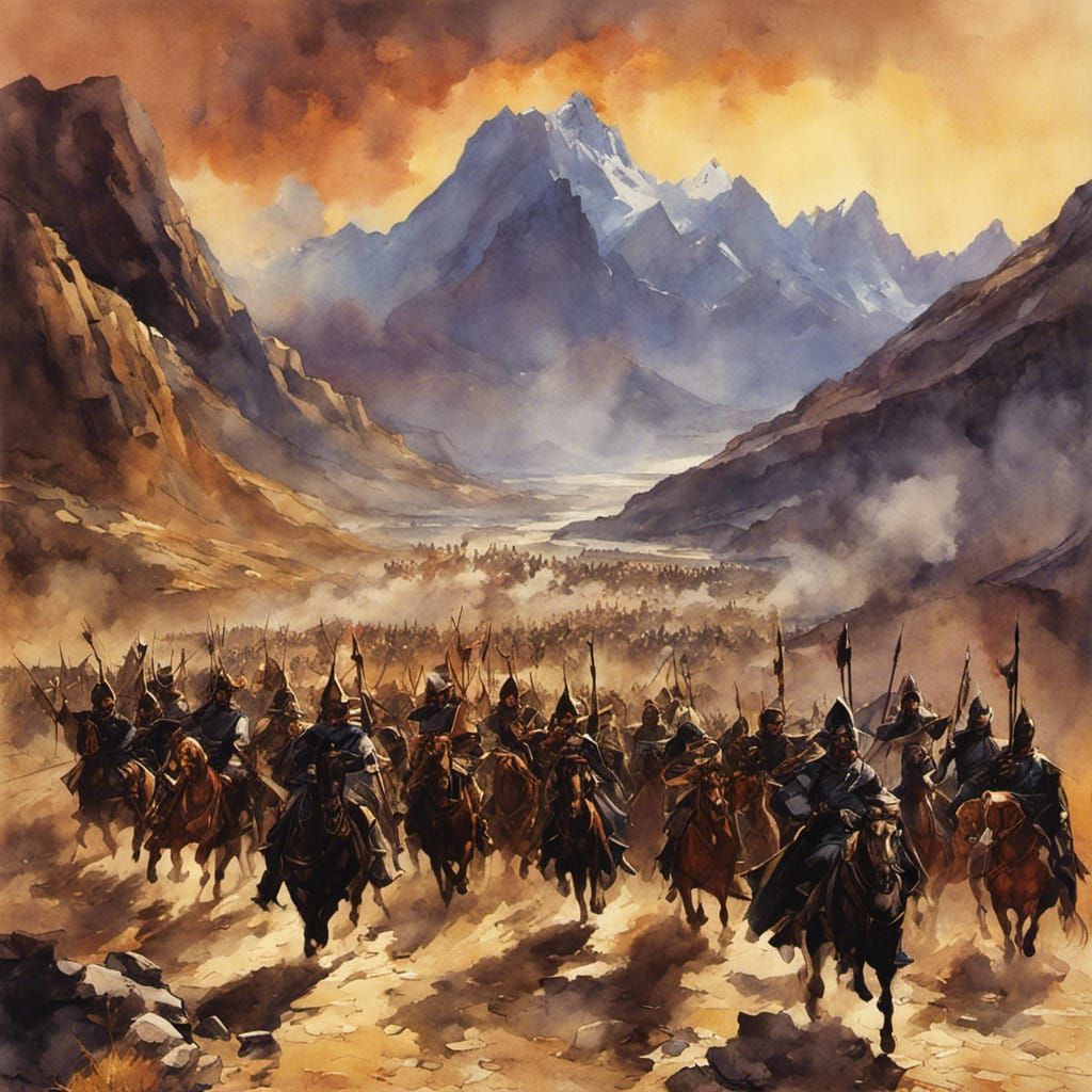 Renaissance Soldiers Marching as Watercolor Comic