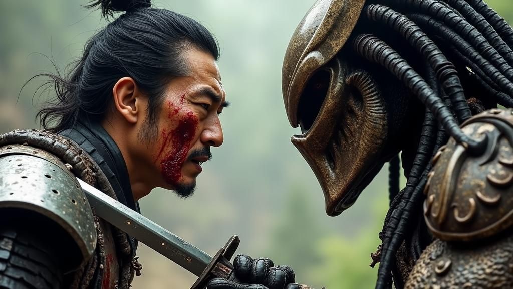 Samurai vs Predator: A Deadly Blade Standoff