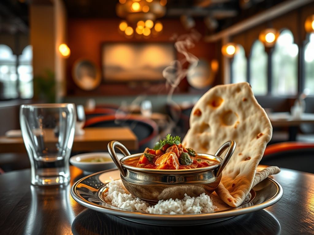 Curry and Naan Still Life in Restaurant, Food Photography