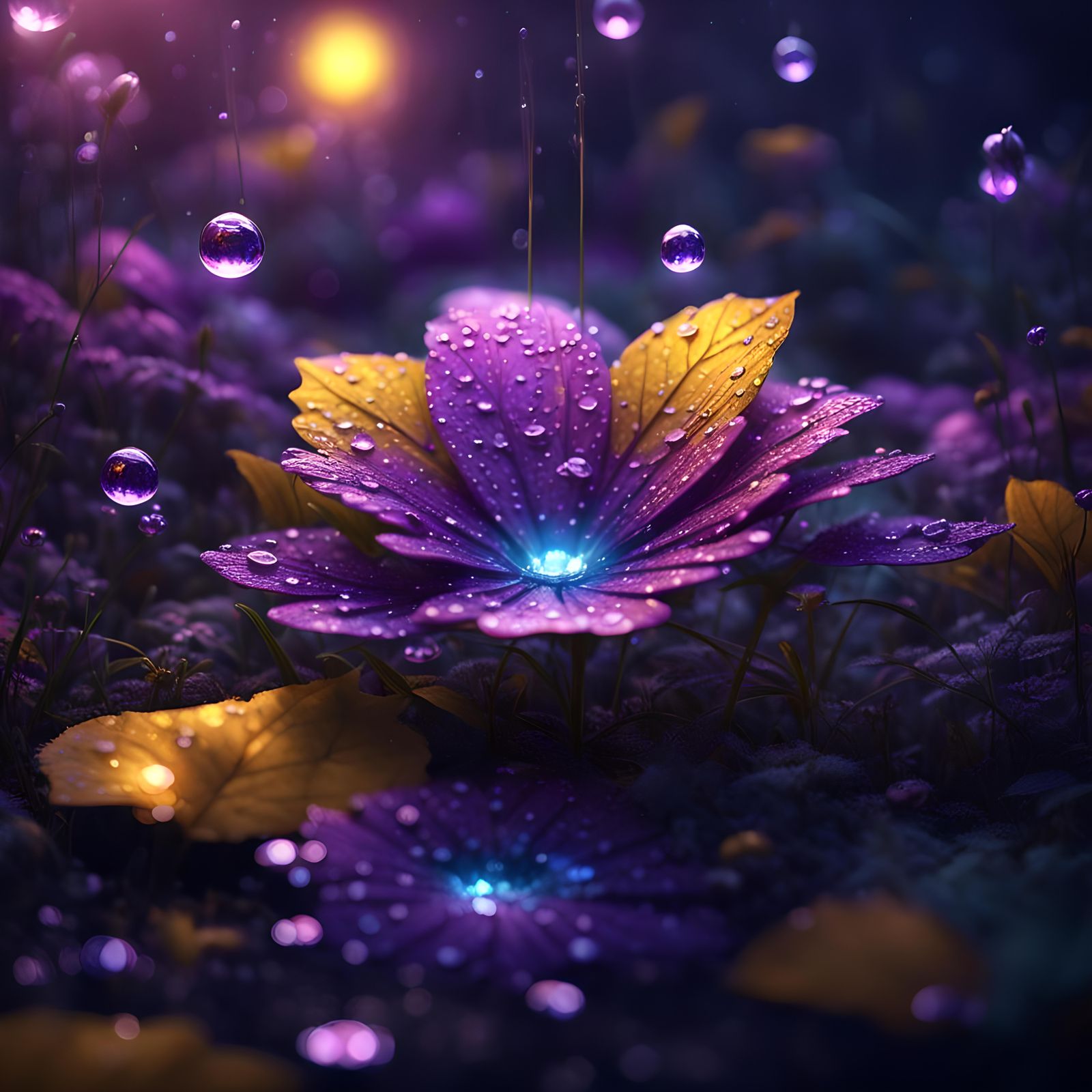 Dewdrop Reflecting Garden in Dark Fantasy Style