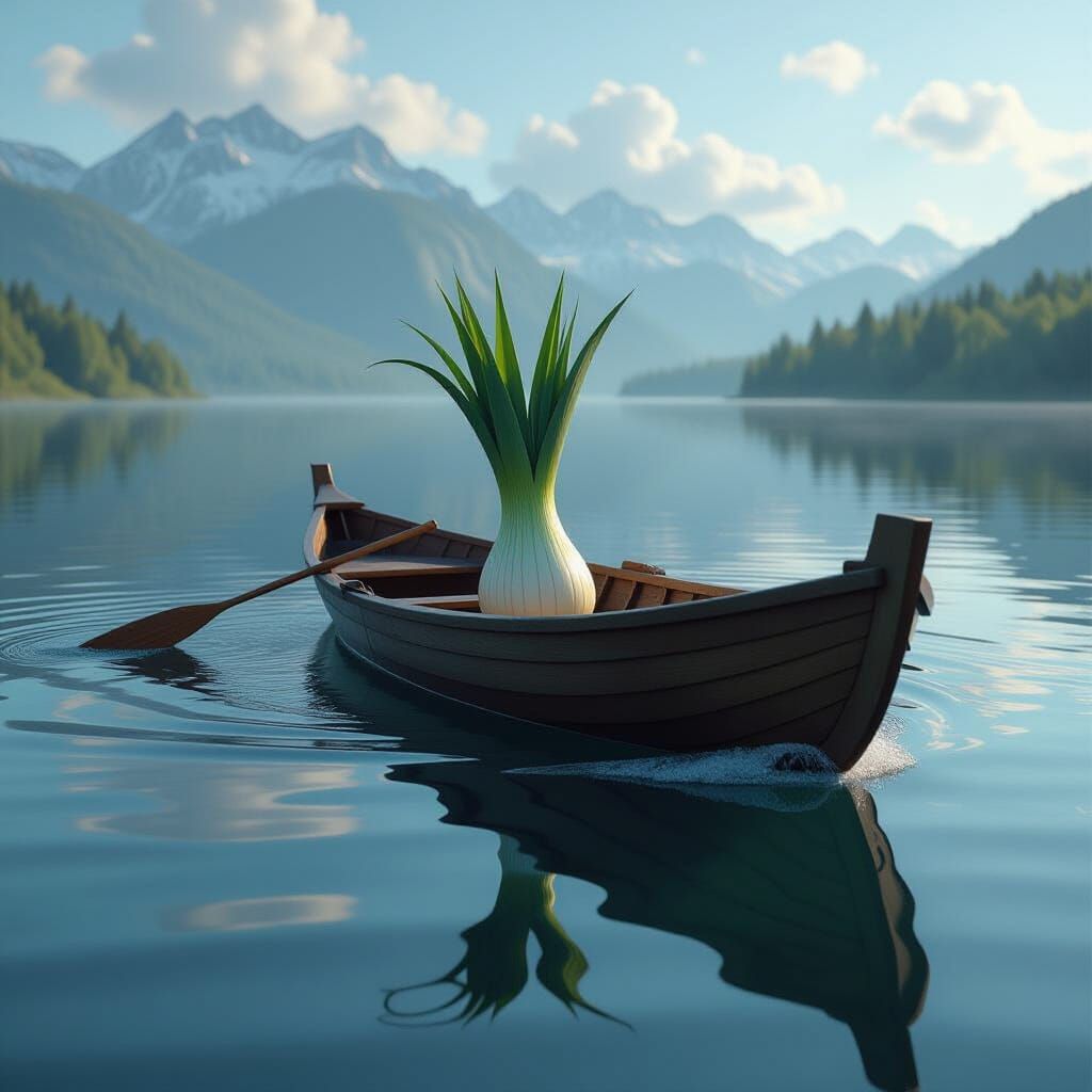 Screaming Leek in Boat on Reflective Lake