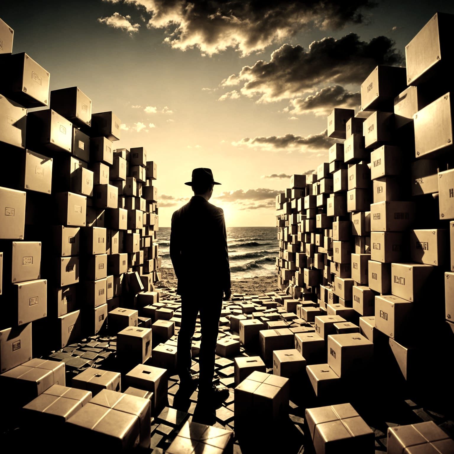 Film Noir Cubes in Cinematic Lighting