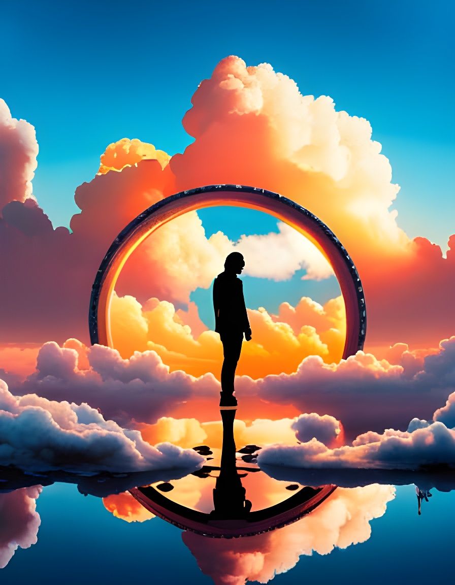 Surreal Cloud Portal in Double Exposure Collage