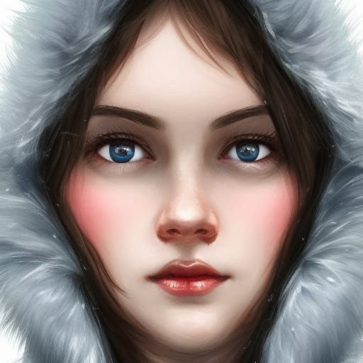 Attractive Snow Girl Portrait in Hyperdetailed Style