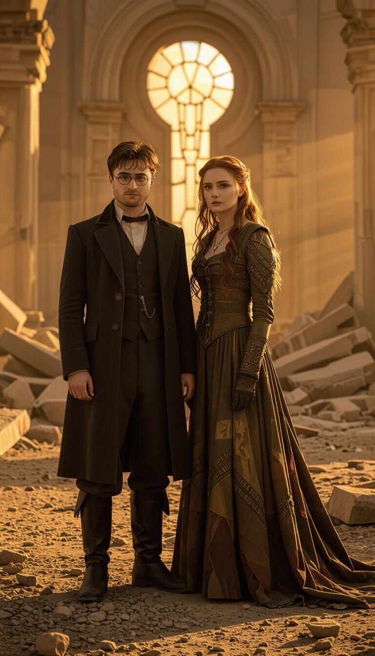 Post-Apocalyptic Couple in Art Deco Ruins, Fauvist Style