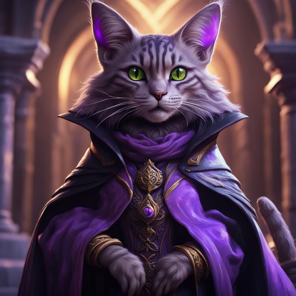 Fluffy Tabaxi Wizard Queen, Detailed Fantasy Art