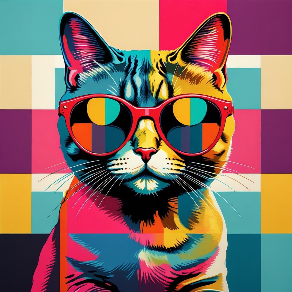 Pop Art Cat with Sunglasses in Bauhaus Style