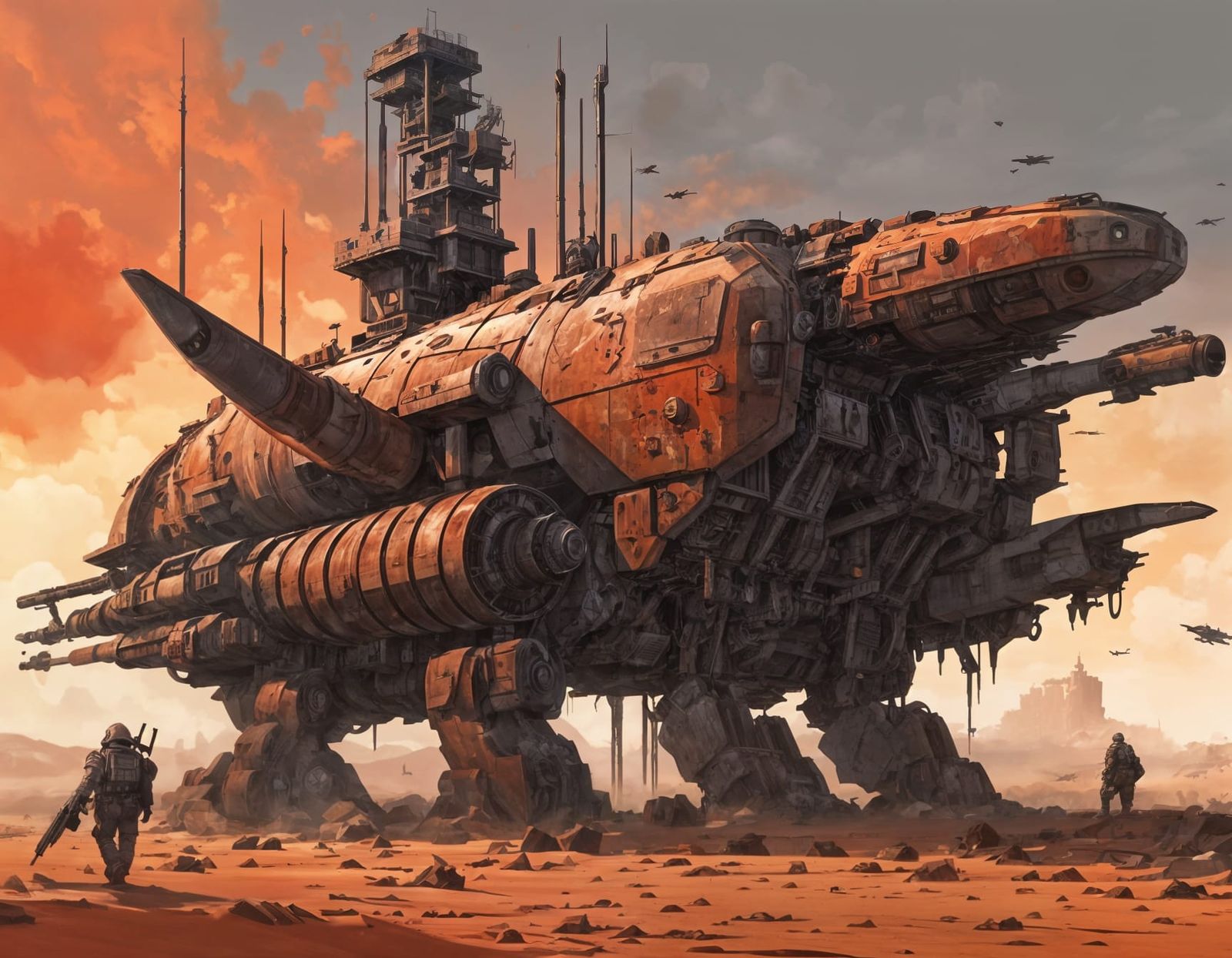 Mechanical Whale Fortress Patrols Post-Apocalyptic Horizon