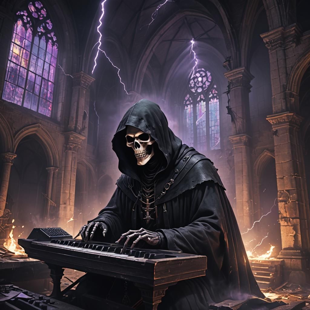 Grim Reaper's Keyboard Concert in Abandoned Church