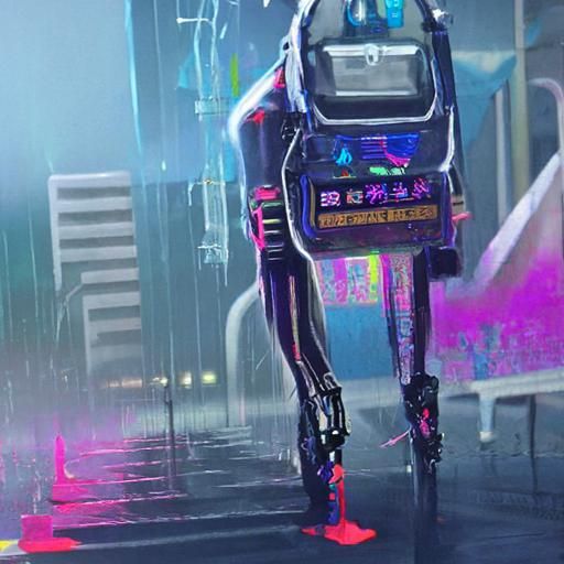 Neon Robot in Cyberpunk 2099 Cityscape