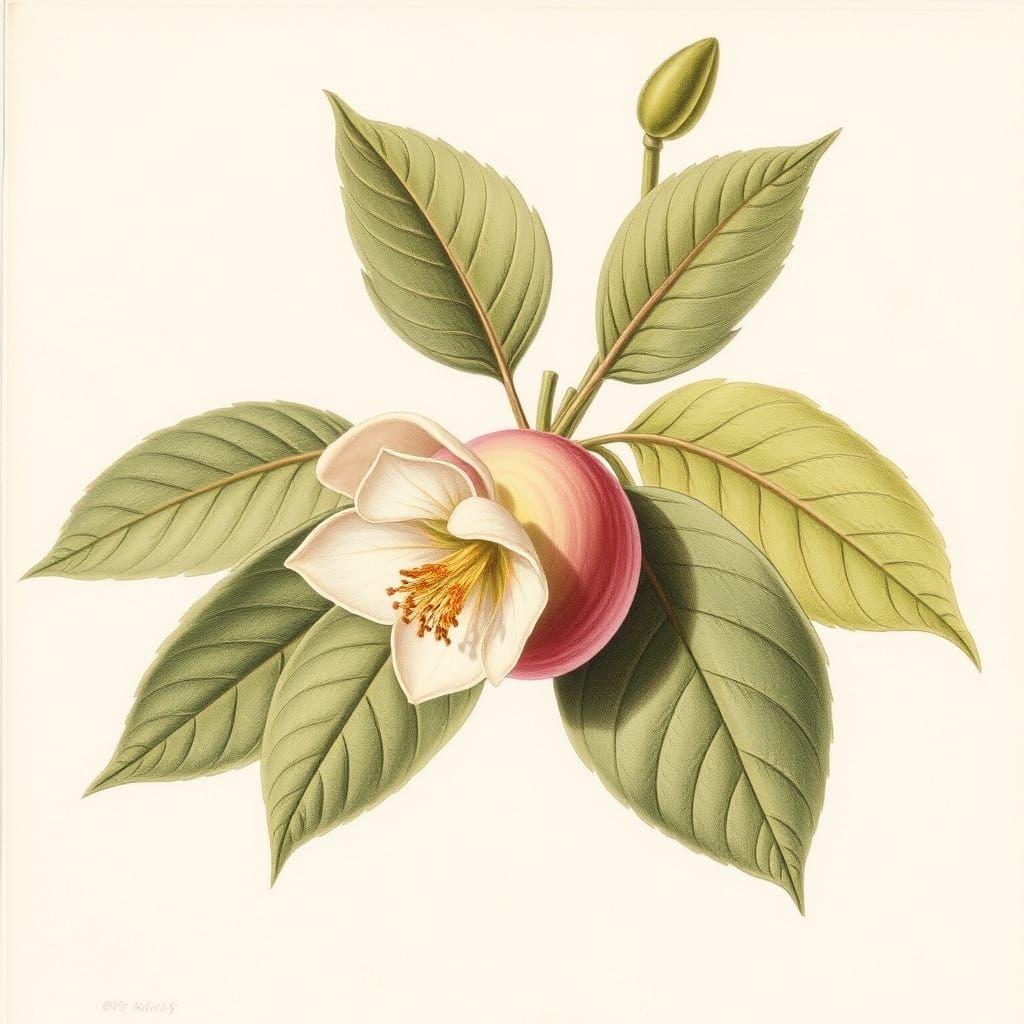 Botanical Quince Drawing in Watercolor Style