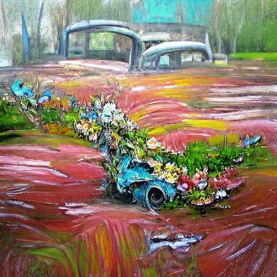 Abandoned 1950 Chevy Bel Air: Expressionist Oil Painting