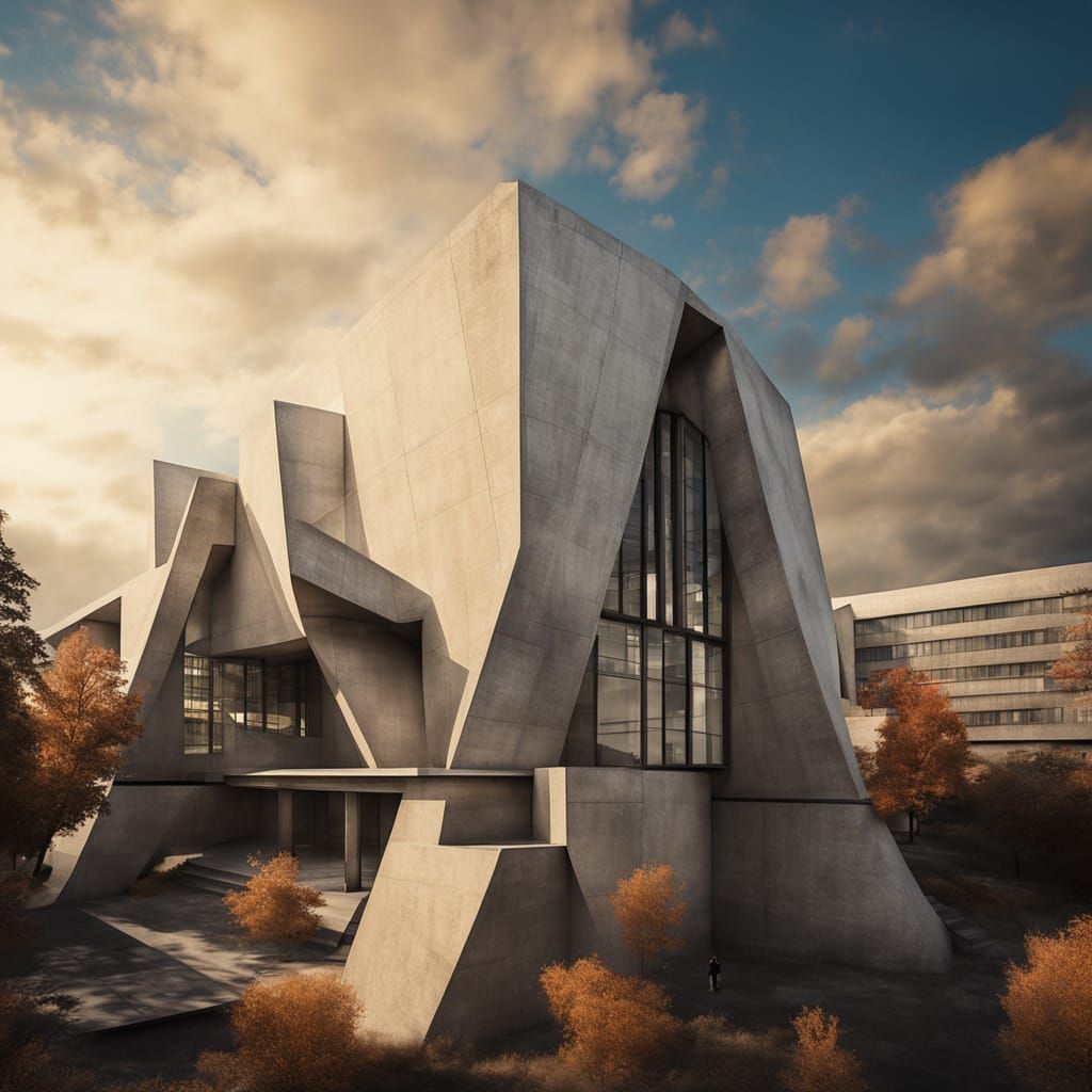 Monumental Brutalist Library in Raw Concrete