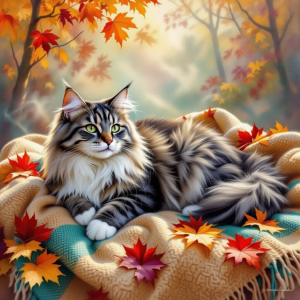 Ethereal Grey Tabby Cat in Autumn Mist