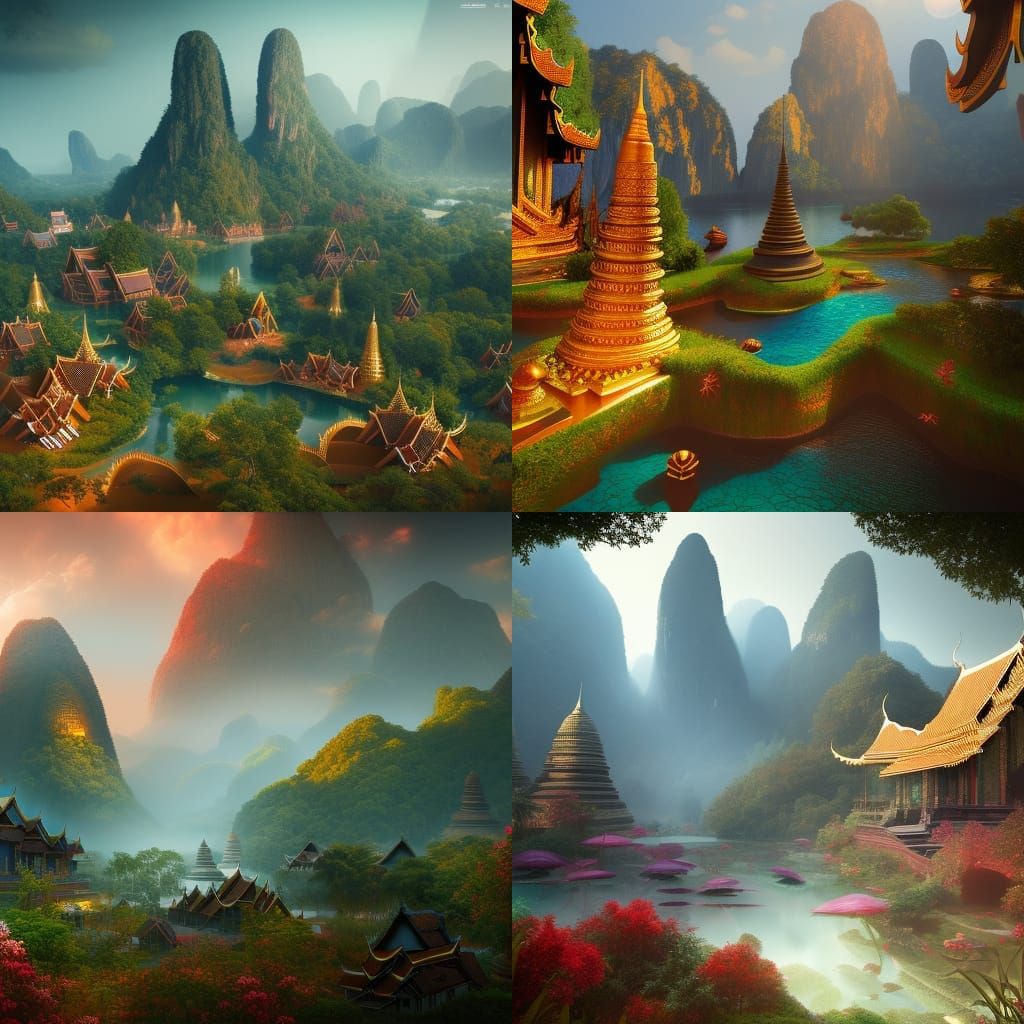 Thailand Sunrise: Detailed Matte Painting in 8K