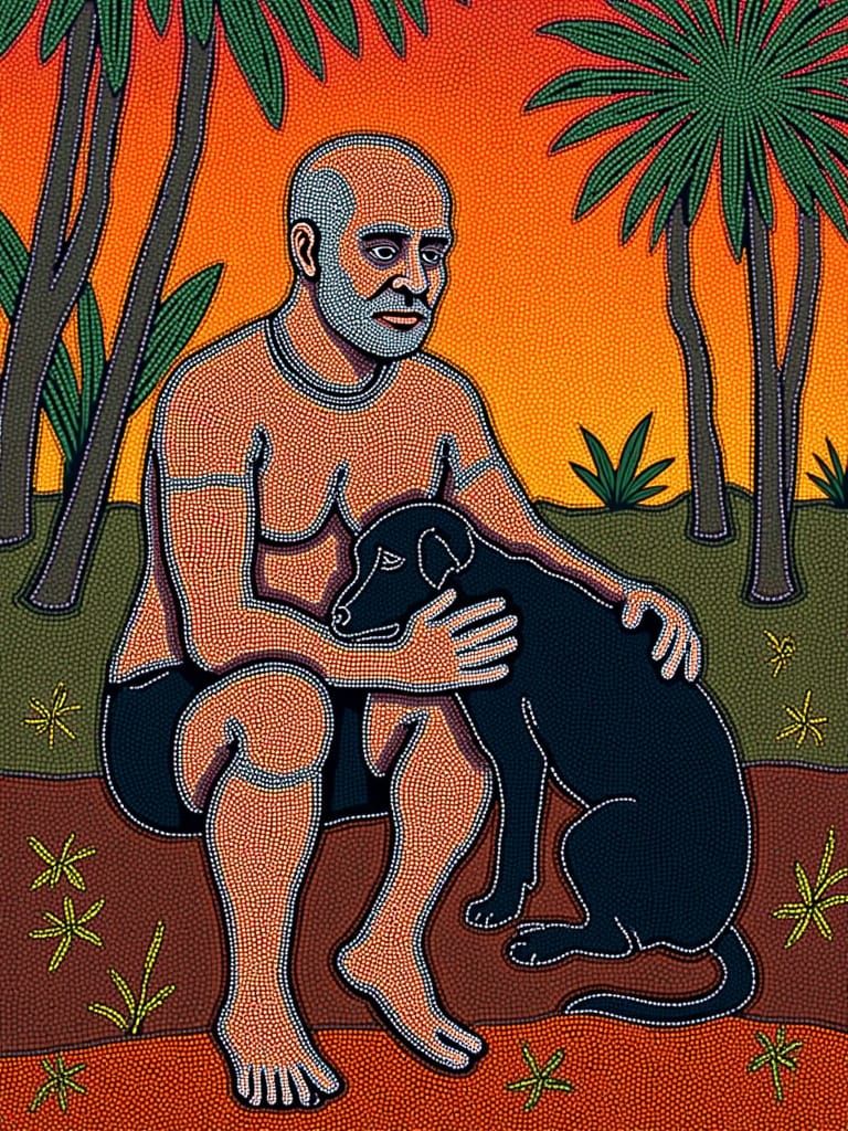 Man and Balinese Dog in Tropical Garden